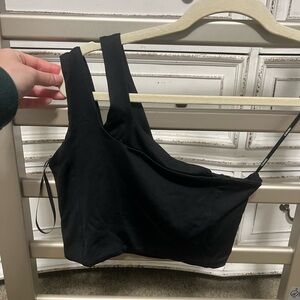 Black Single Shoulder Crop Top